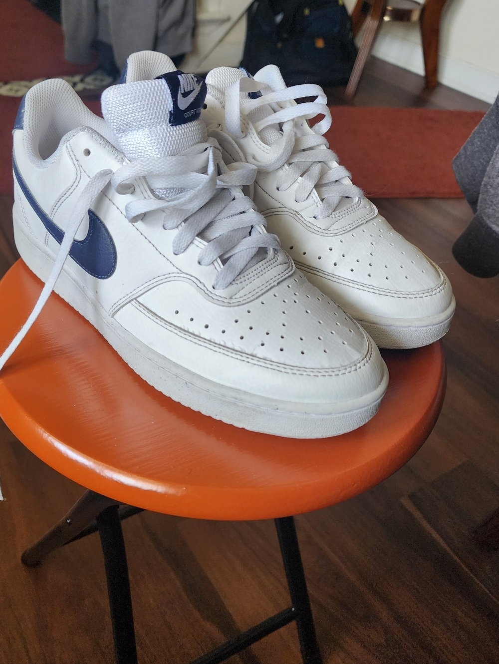 Nike Court  Men's White and blue Sneakers with Navy Swoosh